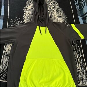 Nike Dri Fit Dark Grey/Neon Yellow Turtleneck Multi-Pocket Pullover Hoodie